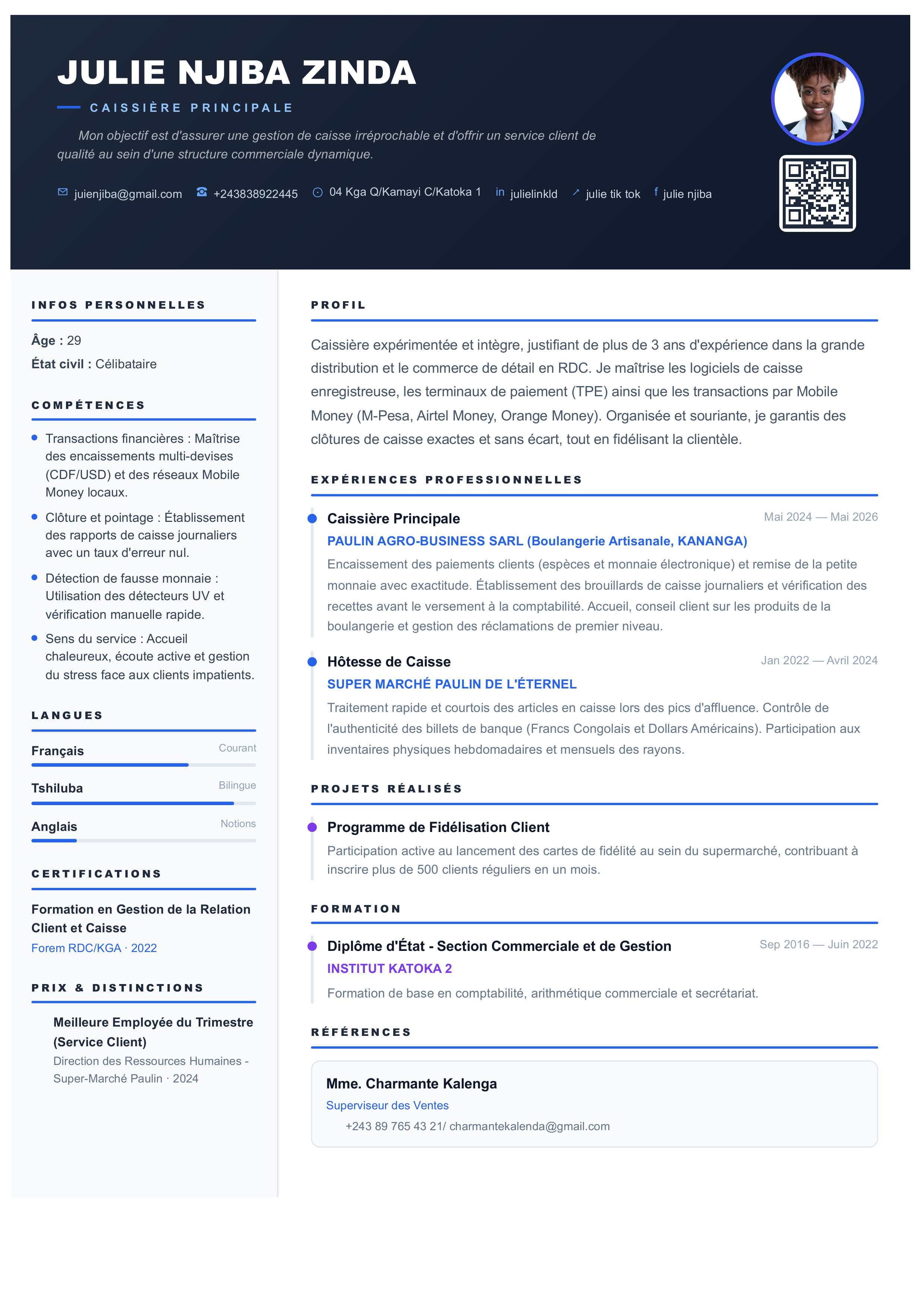 Modèle CV Caissière